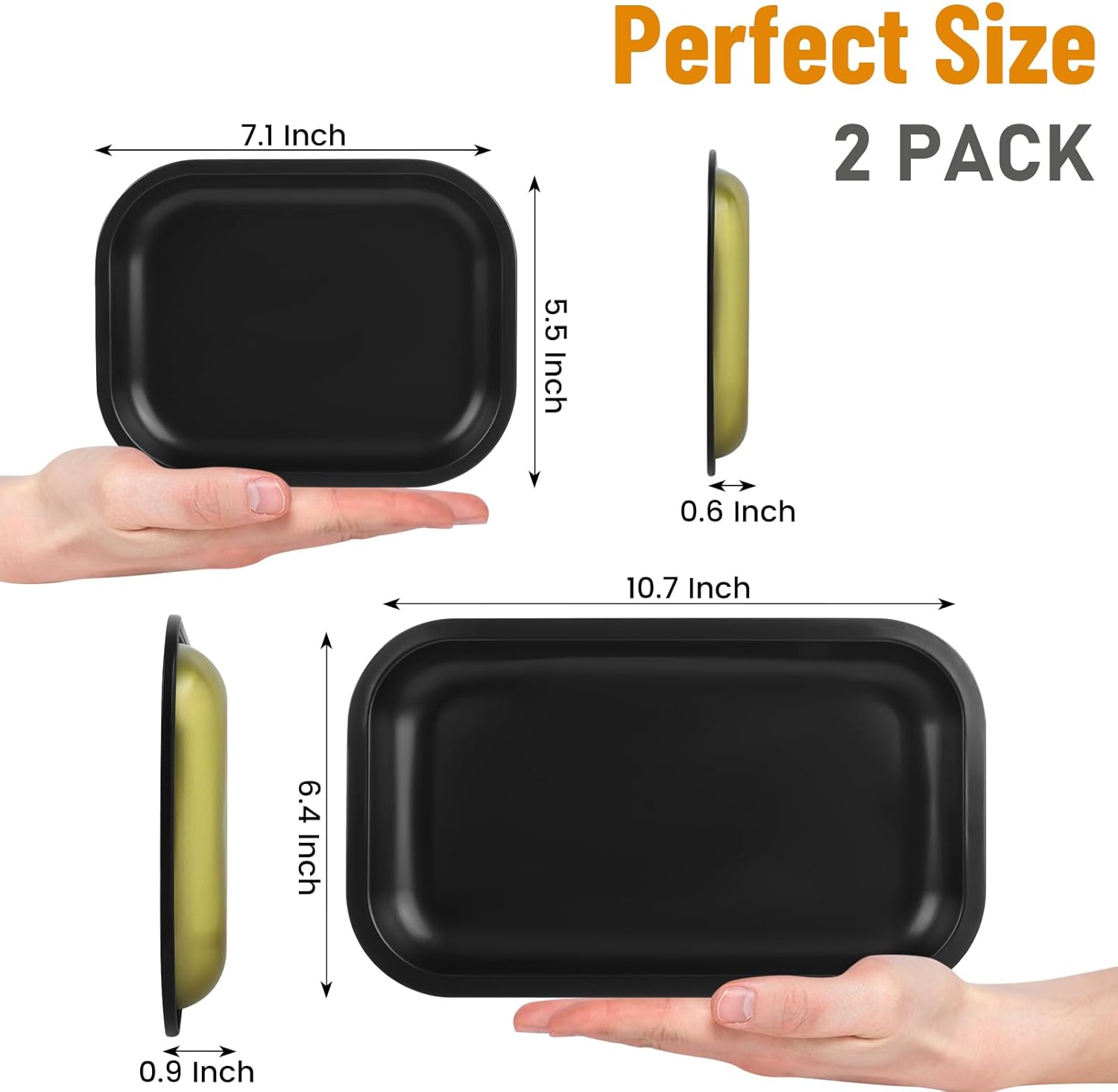 2 Pack Metal Tray with Magnetic Lid, 11 Inch 7 Inch Decorative Trays with 0.6 Inch Depth, Portable Metallic Tray for Jewelry, Sewing, Crafting, Light Travel, Home Decor, Matt Black
