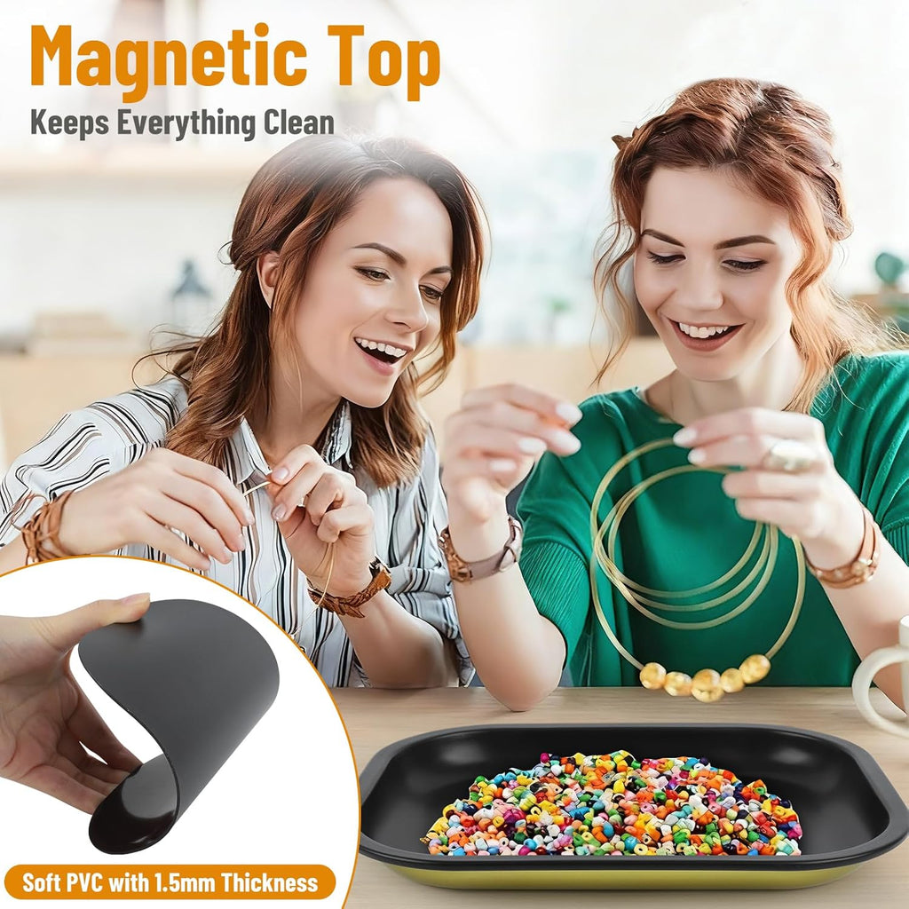 2 Pack Metal Tray with Magnetic Lid, 11 Inch 7 Inch Decorative Trays with 0.6 Inch Depth, Portable Metallic Tray for Jewelry, Sewing, Crafting, Light Travel, Home Decor, Matt Black