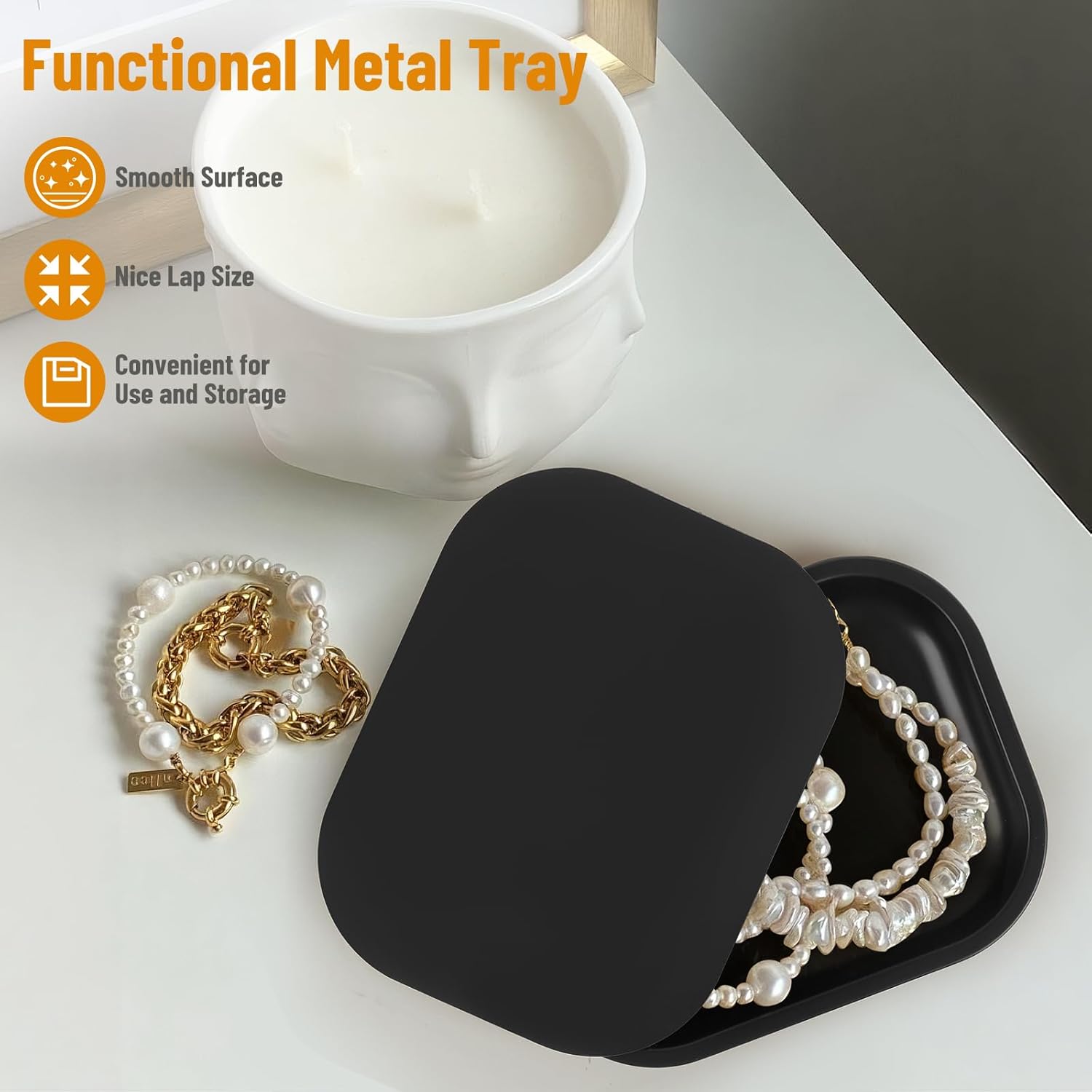 2 Pack Metal Tray with Magnetic Lid, 11 Inch 7 Inch Decorative Trays with 0.6 Inch Depth, Portable Metallic Tray for Jewelry, Sewing, Crafting, Light Travel, Home Decor, Matt Black