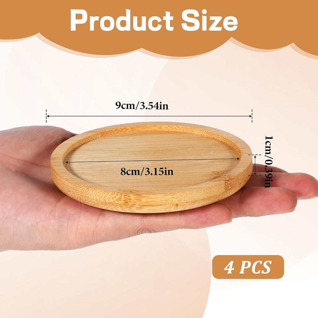 4 Pack Wood Candle Holder 3.5 Inch Wooden Pillar Candles Tray Rustic Bamboo Tray Round Wood Trays Home Decor Vintage Centerpiece Candle Holder for Wax Candles Incense Cones Weddings Christmas Decor