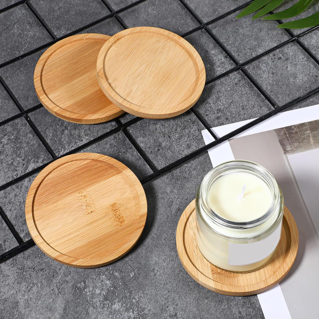 4 Pack Wood Candle Holder 3.5 Inch Wooden Pillar Candles Tray Rustic Bamboo Tray Round Wood Trays Home Decor Vintage Centerpiece Candle Holder for Wax Candles Incense Cones Weddings Christmas Decor