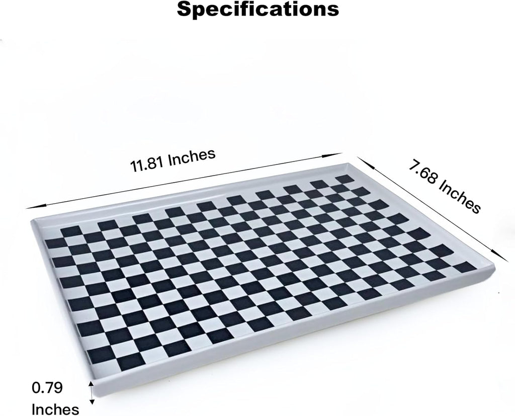 11 x 7 Ceramic Bathroom Tray for Countertop, Decorative Vanity Tray for Perfume, Jewelry, Candle, Rectangular Soap Dish Trays for Kitchen Counter, Bathrooms,Dresser Tops-Black and White Checkered
