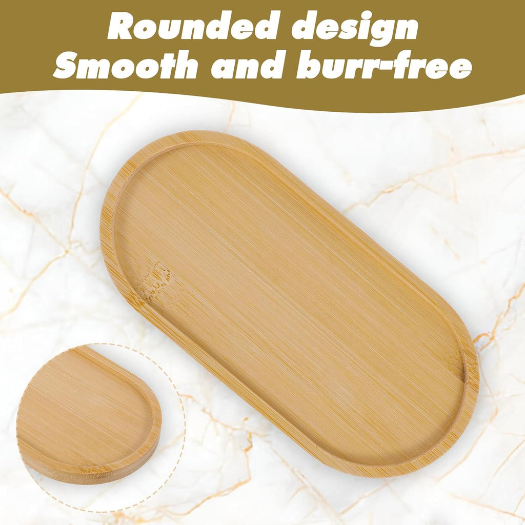 2 Pcs Oval Bamboo Tray Bamboo Soap Dish Dispenser Small Wood Bath Tray Wooden Bathroom Countertop Trays Kitchen Trays Sink Dresser Jewelry Dish Comestic Holder Bathtub 6.89 × 3.47 Inch