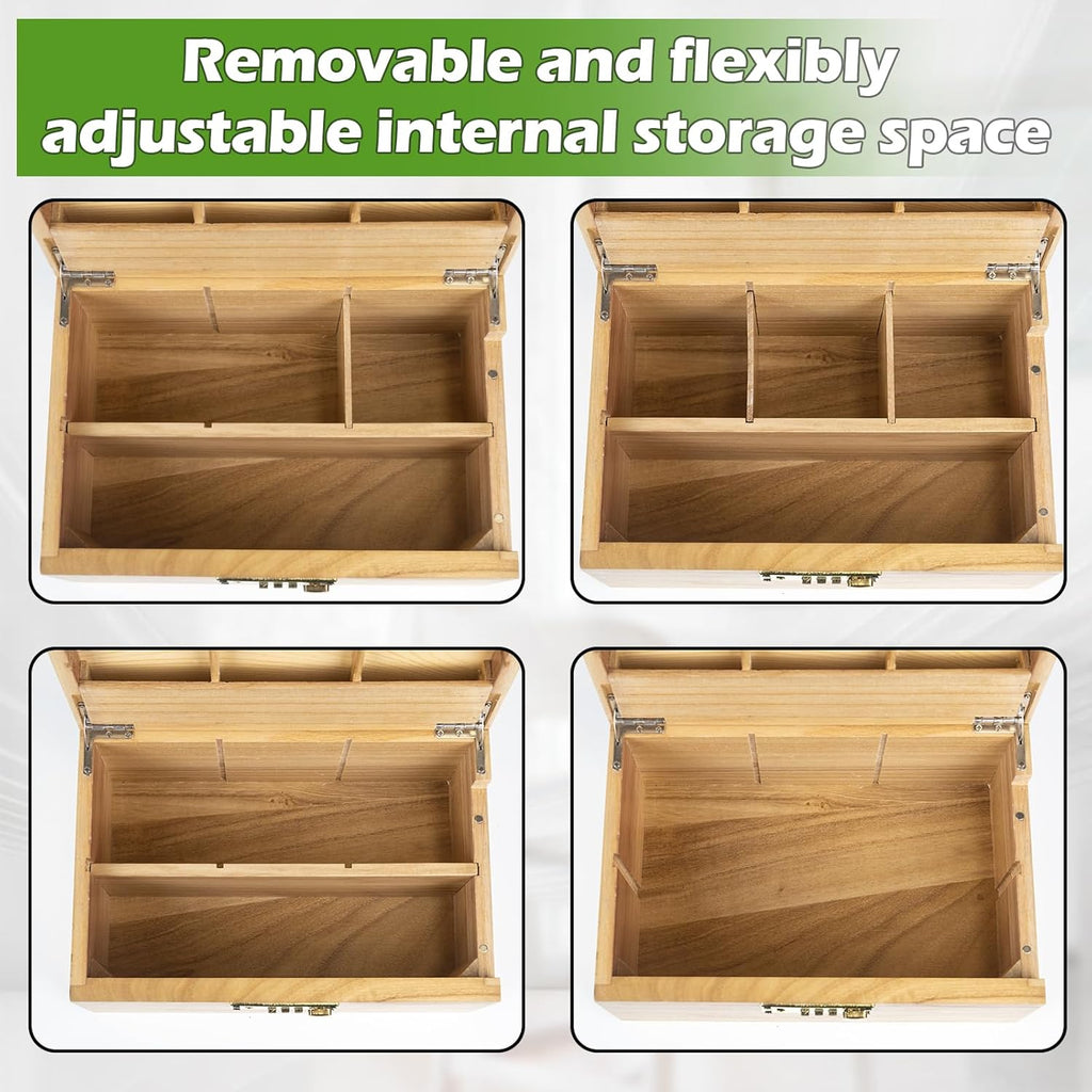 Premium Bamboo Storage Box with Combination Lock，Storage Decorative box with Removable Tray,Storage Lockbox Set with 3 Jars & 3 Brushes&4 Tubes,Detachable Compartment,Secret Box,Great Gift Choice