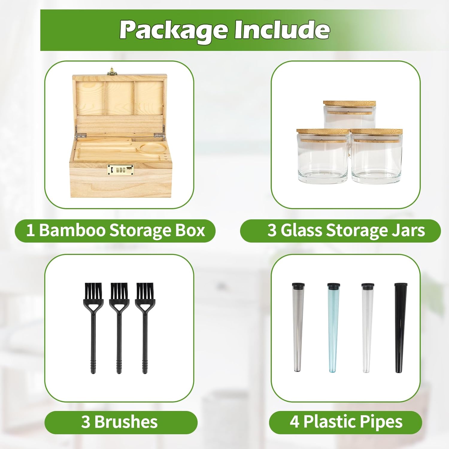 Premium Bamboo Storage Box with Combination Lock，Storage Decorative box with Removable Tray,Storage Lockbox Set with 3 Jars & 3 Brushes&4 Tubes,Detachable Compartment,Secret Box,Great Gift Choice