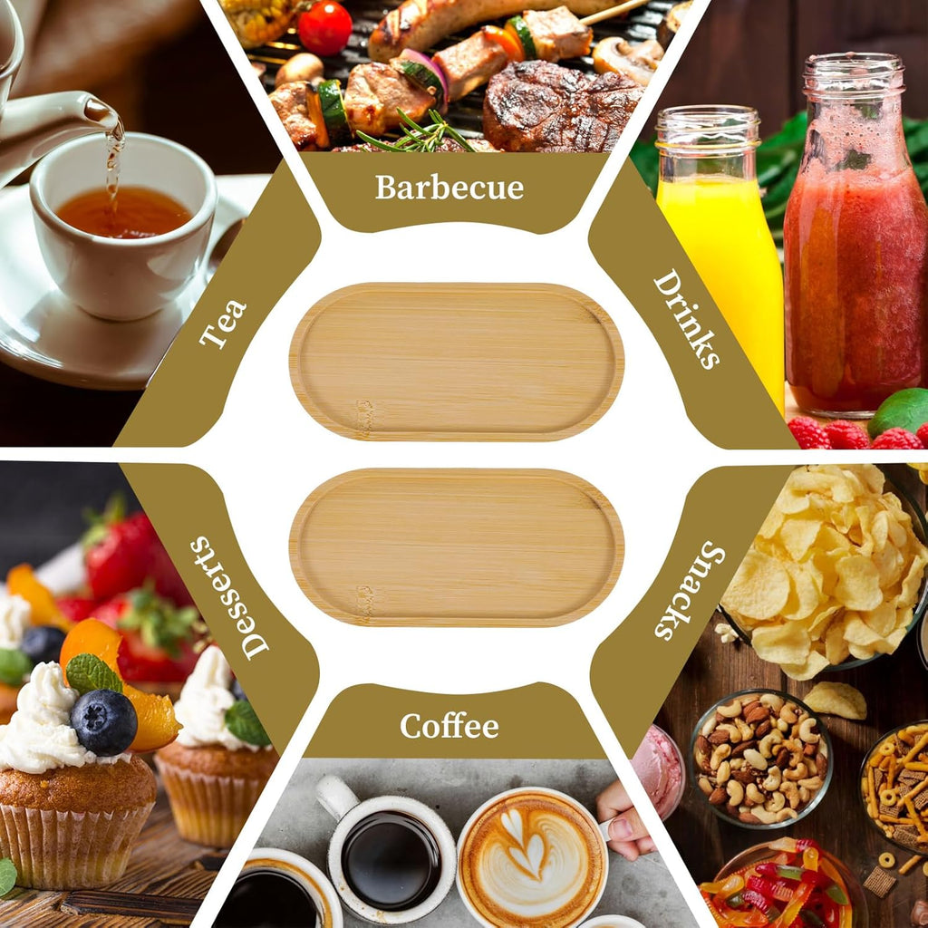 2 Pcs Oval Bamboo Tray Bamboo Soap Dish Dispenser Small Wood Bath Tray Wooden Bathroom Countertop Trays Kitchen Trays Sink Dresser Jewelry Dish Comestic Holder Bathtub 6.89 × 3.47 Inch