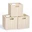 10.5 x 10.5 in Plastic Wicker Baskets for Cube Storage, Collapsible Square Wicker Storage Basket Set of 3, Rattan Storage Cube, Square Baskets for Shelves - Beige