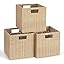 10.5 x 10.5 in Plastic Wicker Baskets for Cube Storage, Collapsible Square Wicker Storage Basket Set of 3, Rattan Storage Cube, Square Baskets for Shelves - Beige