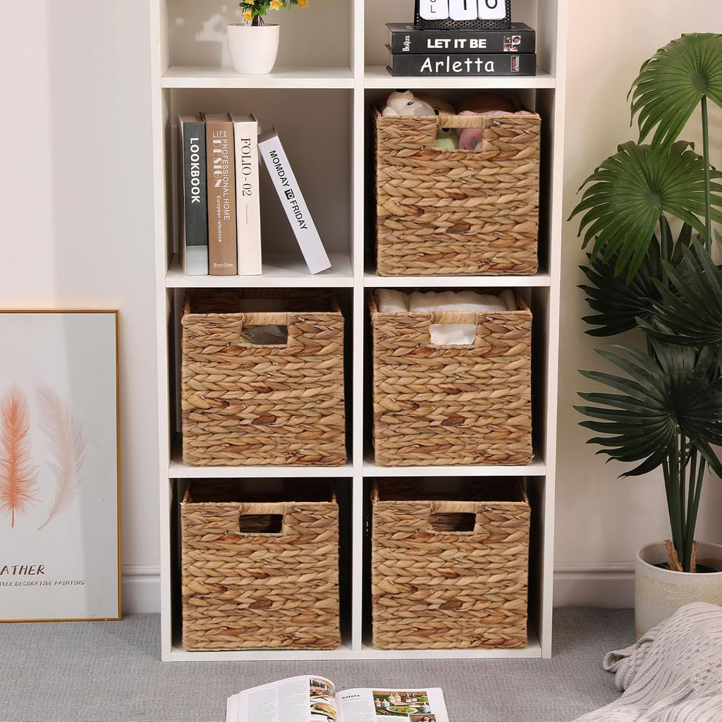 11x11in Wicker Storage Baskets Set of 5 Collapsible Water Hyacinth Basket for Organizing,Handwoven Woven Bins for Bedroom,Living Room,Shelves - Natural