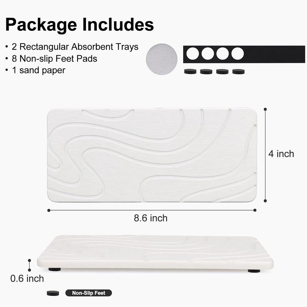 2 Pcs Water Absorbing Stone Tray for Sink Diatomaceous Earth Dish Drying Mat for Kitchen Counter Soap Dish White Diatomite Bathroom Sink Vanity Trays Absorbent Coasters Bathroom Decor and Accessories