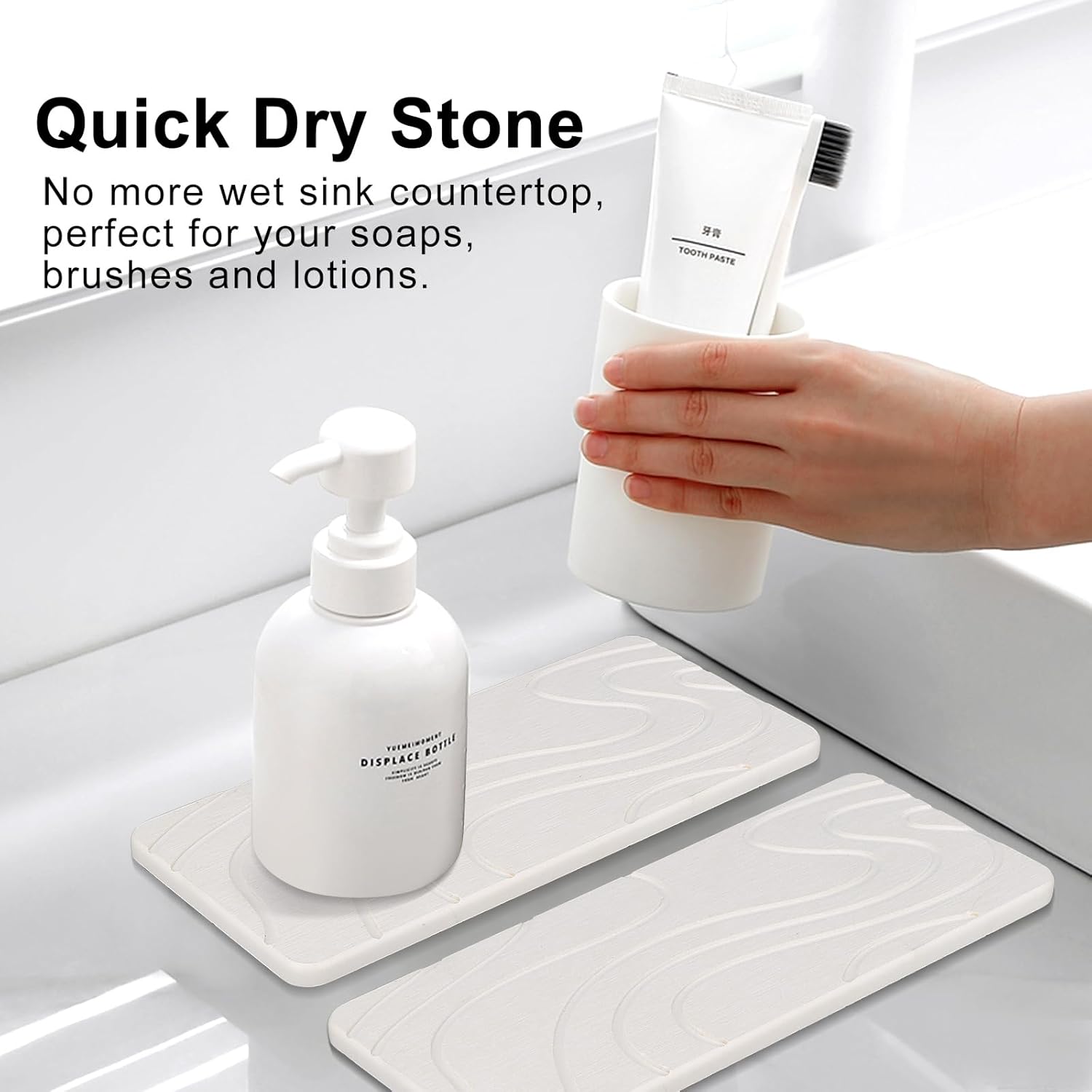 2 Pcs Water Absorbing Stone Tray for Sink Diatomaceous Earth Dish Drying Mat for Kitchen Counter Soap Dish White Diatomite Bathroom Sink Vanity Trays Absorbent Coasters Bathroom Decor and Accessories