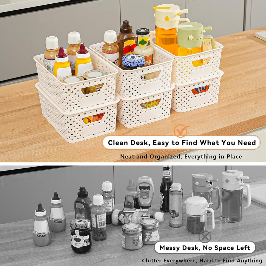 10 Pack Plastic Storage Bins with Lids, Stackable Plastic Storage Baskets for Shelves Organizing with Handles, Organizer Bins with Labels for Room, Craft, Containers for Pantry Organizers and Storage