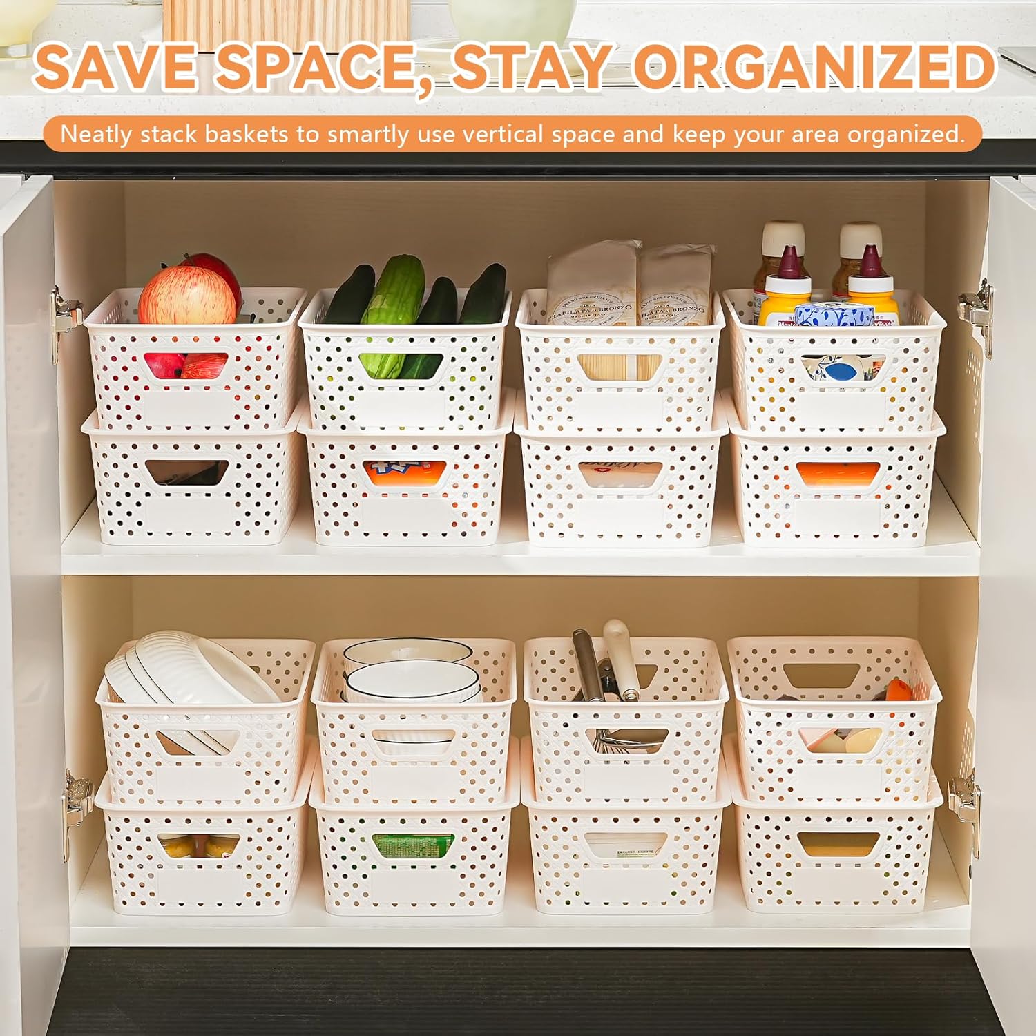 10 Pack Plastic Storage Bins with Lids, Stackable Plastic Storage Baskets for Shelves Organizing with Handles, Organizer Bins with Labels for Room, Craft, Containers for Pantry Organizers and Storage