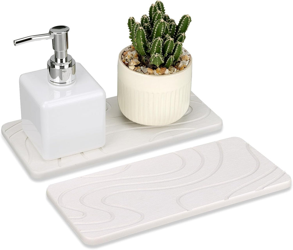 2 Pcs Water Absorbing Stone Tray for Sink Diatomaceous Earth Dish Drying Mat for Kitchen Counter Soap Dish White Diatomite Bathroom Sink Vanity Trays Absorbent Coasters Bathroom Decor and Accessories