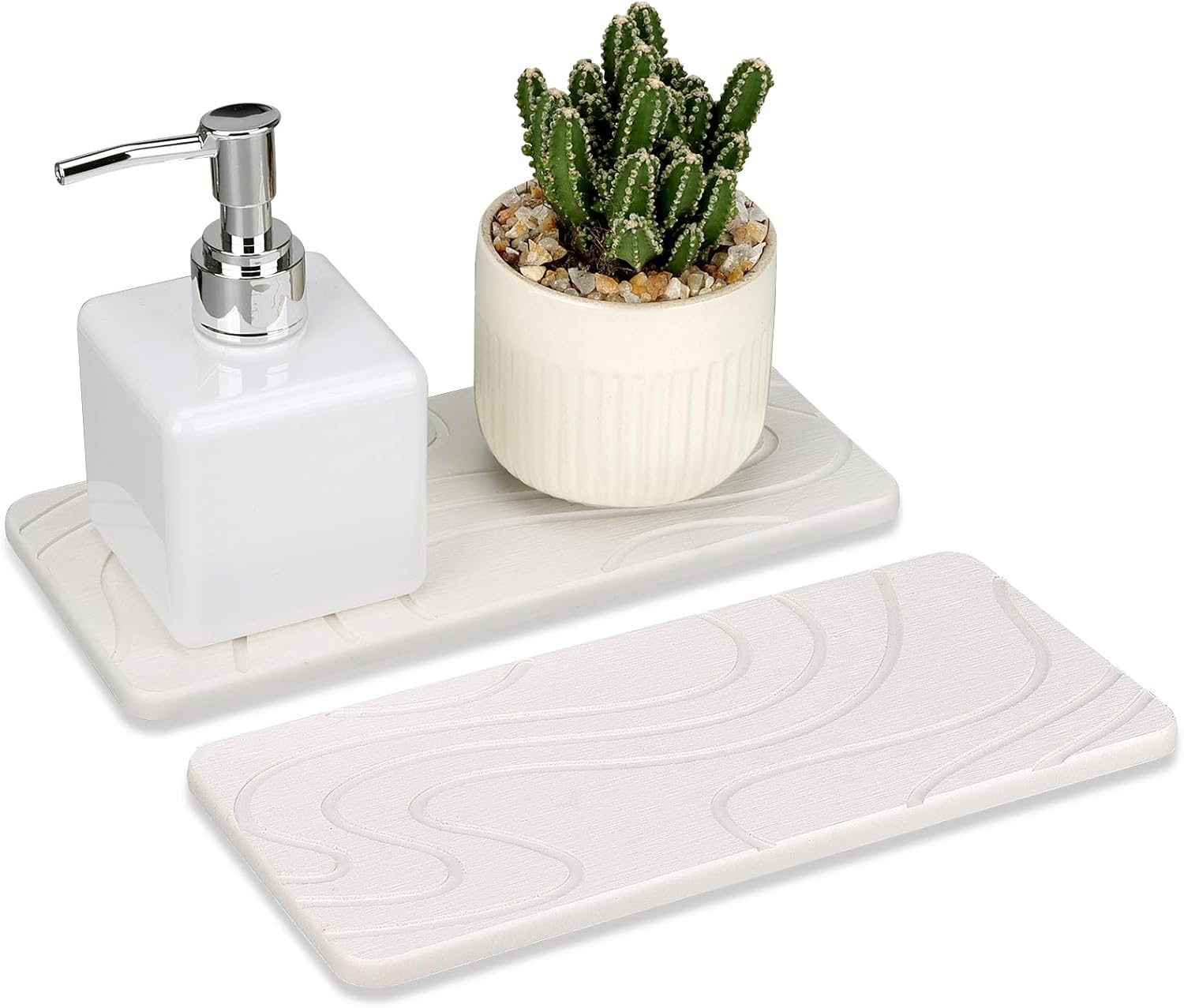 2 Pcs Water Absorbing Stone Tray for Sink Diatomaceous Earth Dish Drying Mat for Kitchen Counter Soap Dish White Diatomite Bathroom Sink Vanity Trays Absorbent Coasters Bathroom Decor and Accessories