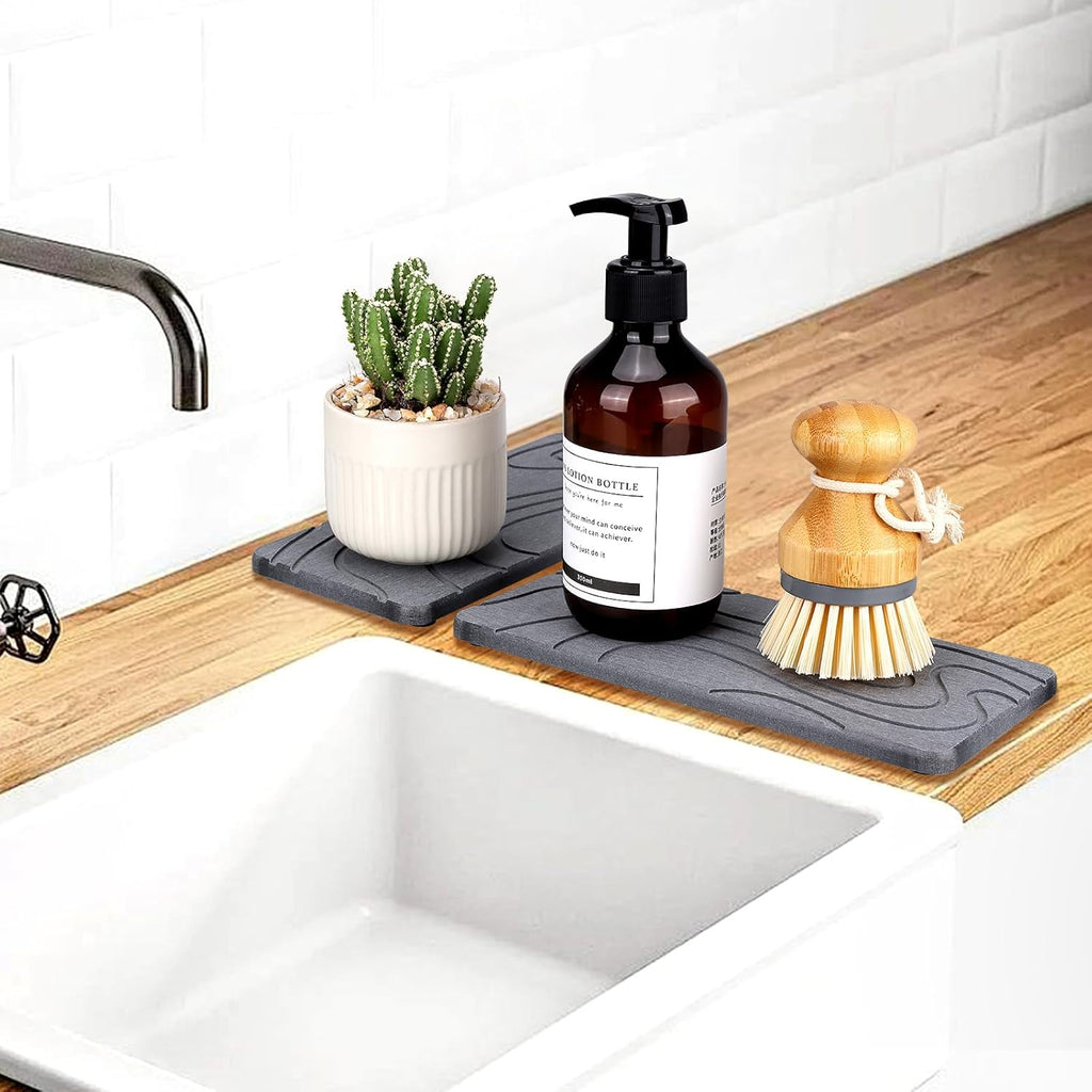 2 Pcs Water Absorbing Stone Tray for Sink Diatomaceous Earth Dish Drying Mat for Kitchen Counter Soap Dish White Diatomite Bathroom Sink Vanity Trays Absorbent Coasters Bathroom Decor and Accessories