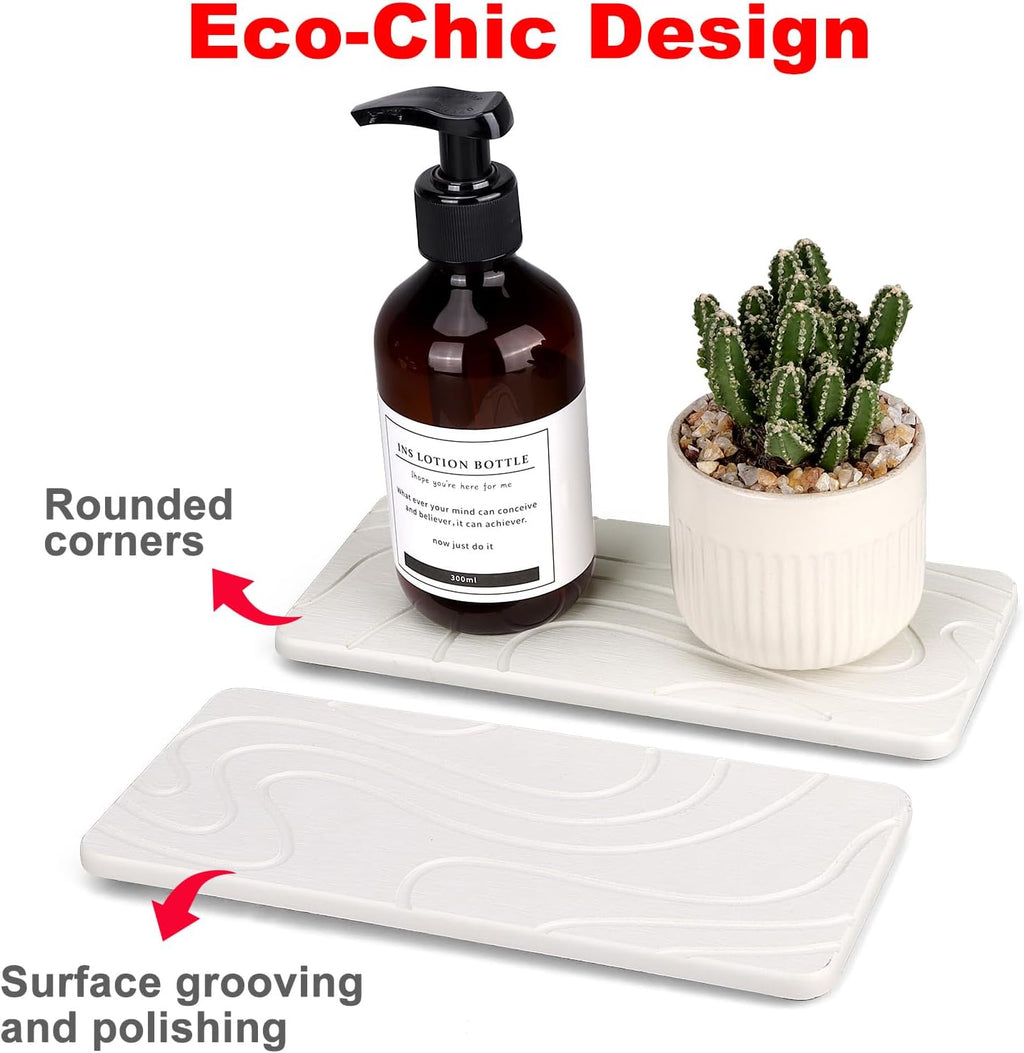2 Pcs Water Absorbing Stone Tray for Sink Diatomaceous Earth Dish Drying Mat for Kitchen Counter Soap Dish White Diatomite Bathroom Sink Vanity Trays Absorbent Coasters Bathroom Decor and Accessories