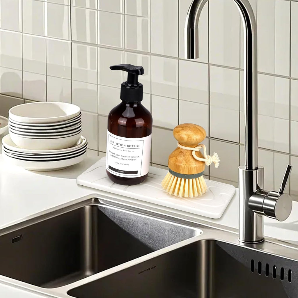 2 Pcs Water Absorbing Stone Tray for Sink Diatomaceous Earth Dish Drying Mat for Kitchen Counter Soap Dish White Diatomite Bathroom Sink Vanity Trays Absorbent Coasters Bathroom Decor and Accessories