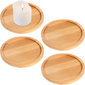 4 Pack Wood Candle Holder 3.5 Inch Wooden Pillar Candles Tray Rustic Bamboo Tray Round Wood Trays Home Decor Vintage Centerpiece Candle Holder for Wax Candles Incense Cones Weddings Christmas Decor