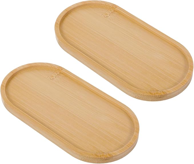 2 Pcs Oval Bamboo Tray Bamboo Soap Dish Dispenser Small Wood Bath Tray Wooden Bathroom Countertop Trays Kitchen Trays Sink Dresser Jewelry Dish Comestic Holder Bathtub 6.89 × 3.47 Inch