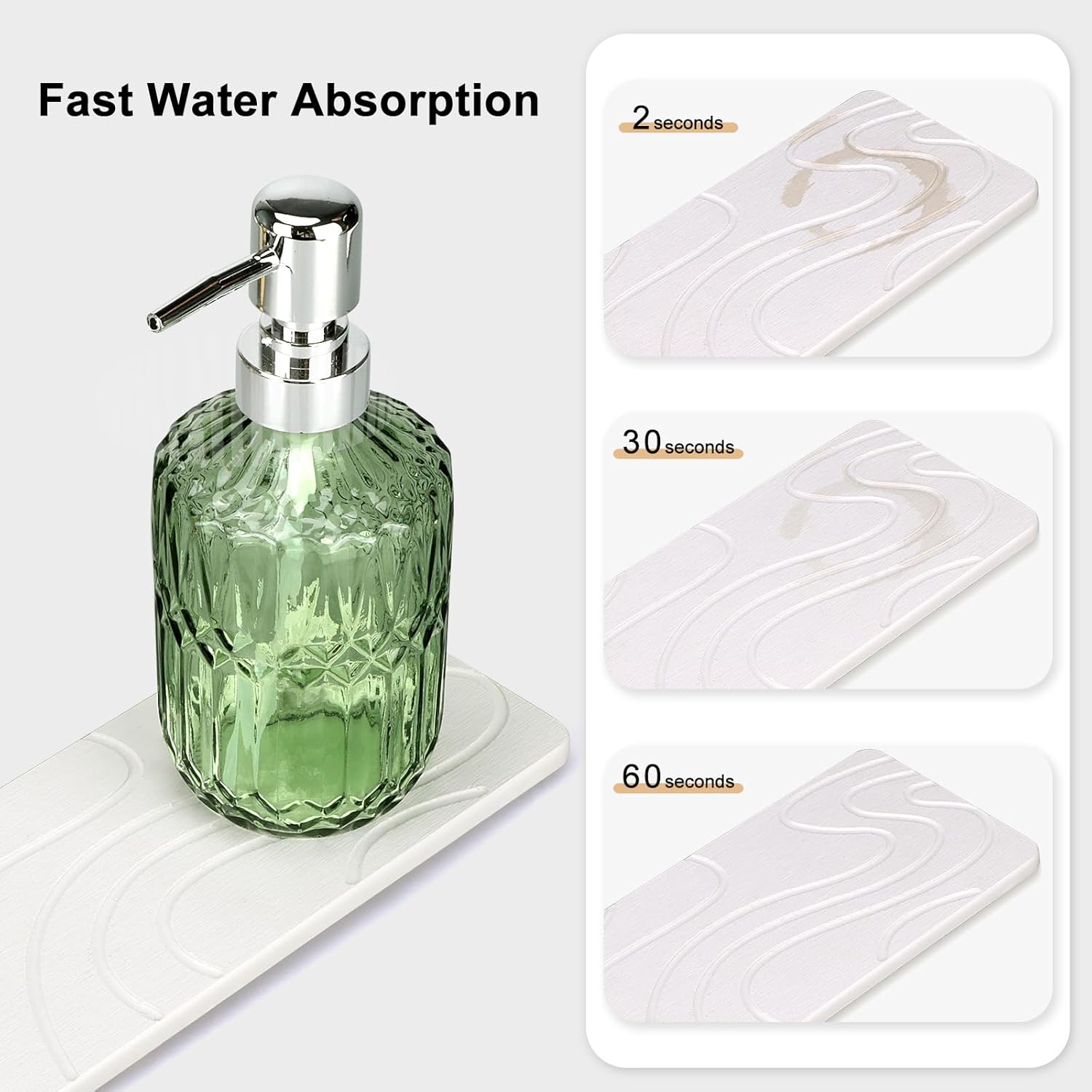 2 Pcs Water Absorbing Stone Tray for Sink Diatomaceous Earth Dish Drying Mat for Kitchen Counter Soap Dish White Diatomite Bathroom Sink Vanity Trays Absorbent Coasters Bathroom Decor and Accessories