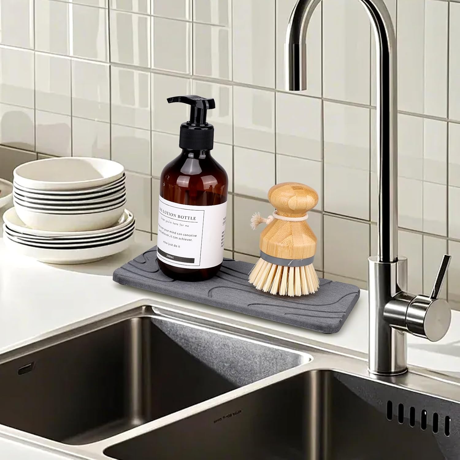 2 Pcs Water Absorbing Stone Tray for Sink Diatomaceous Earth Dish Drying Mat for Kitchen Counter Soap Dish White Diatomite Bathroom Sink Vanity Trays Absorbent Coasters Bathroom Decor and Accessories