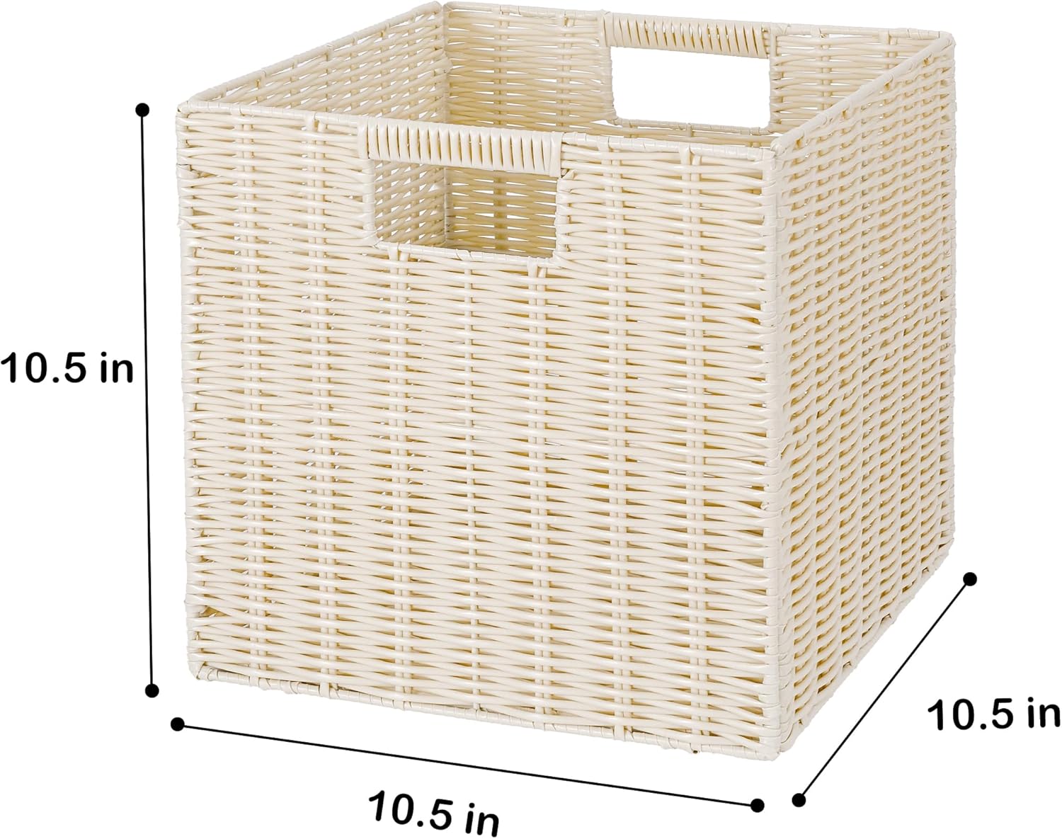 10.5 x 10.5 in Plastic Wicker Baskets for Cube Storage, Collapsible Square Wicker Storage Basket Set of 3, Rattan Storage Cube, Square Baskets for Shelves - Beige