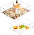 2 Pack Scalloped Acrylic Tray, Clear Acrylic Tray with Magnetic Mat, Portable Decorative Storage Trays for Photos, Dried Flowers and Jewellery
