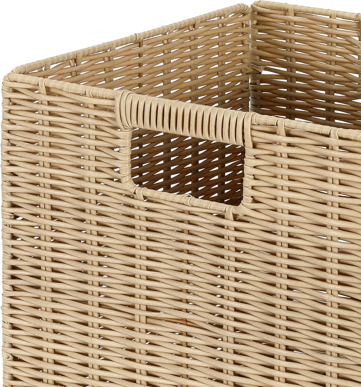 10.5 x 10.5 in Plastic Wicker Baskets for Cube Storage, Collapsible Square Wicker Storage Basket Set of 3, Rattan Storage Cube, Square Baskets for Shelves - Beige